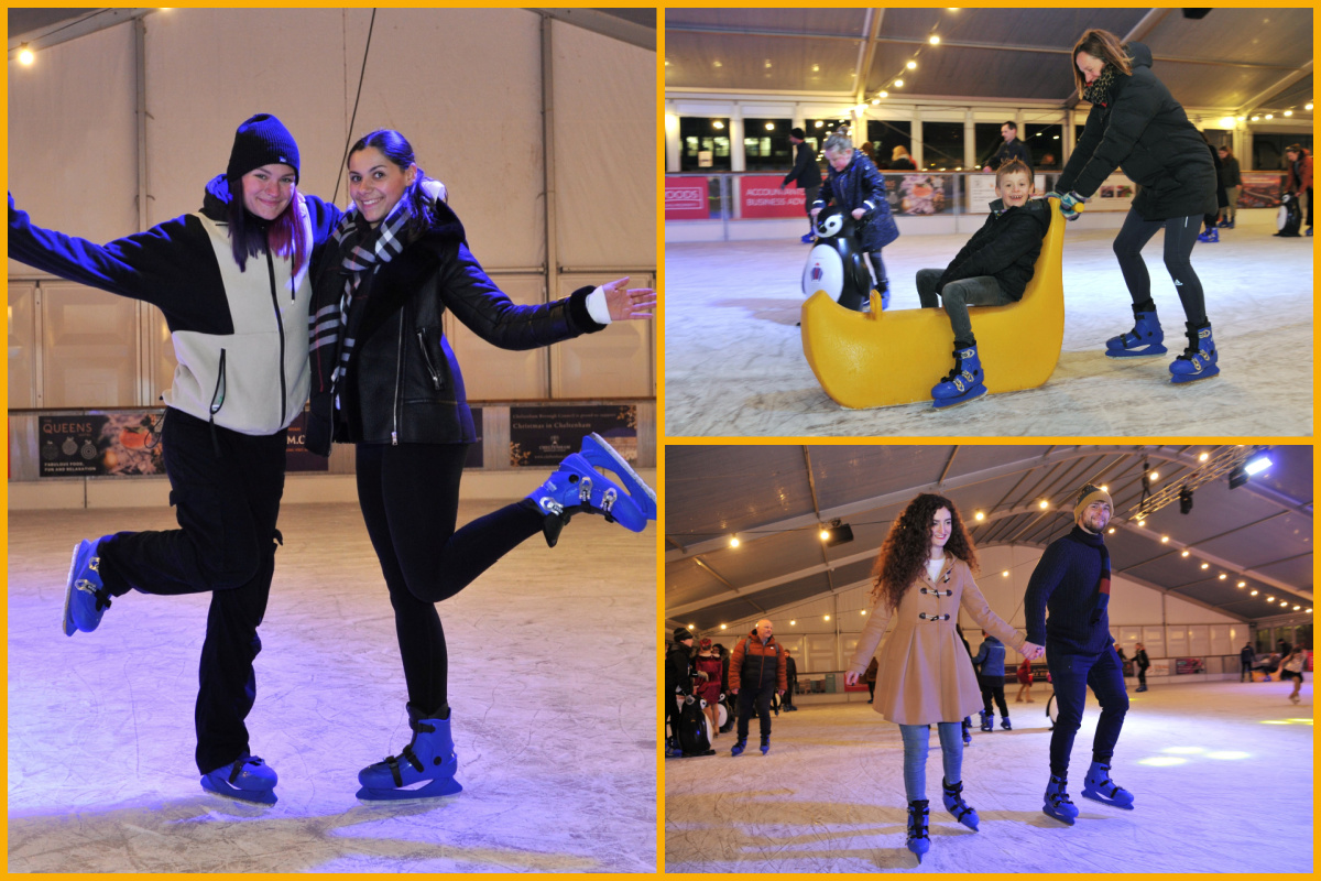 Friends and family skating at Cheltenham Ice Rink.